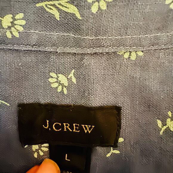 J. Crew Mens Linen Cotton Blue Leafy Button Up Long Sleeve Shirt Size Large NEW - Picture 5 of 8
